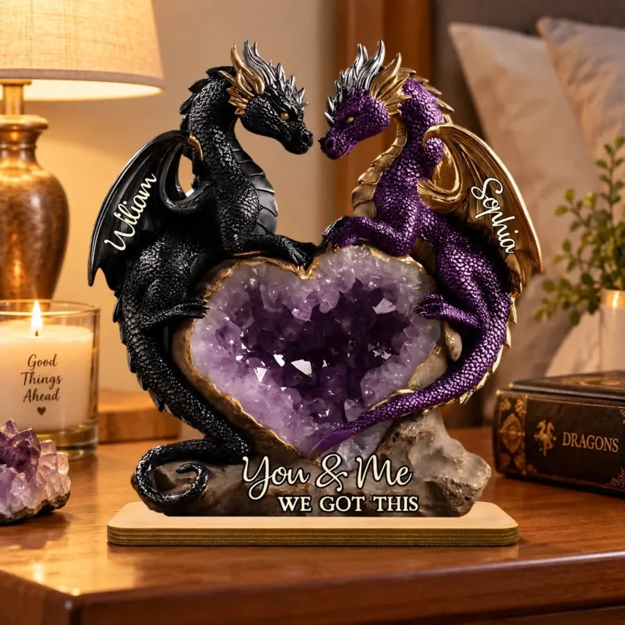 Custom Dragon Wooden Plaque - Personalized Couple Gift - You & Me, We Got This