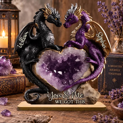 Custom Dragon Wooden Plaque - Personalized Couple Gift - You & Me, We Got This
